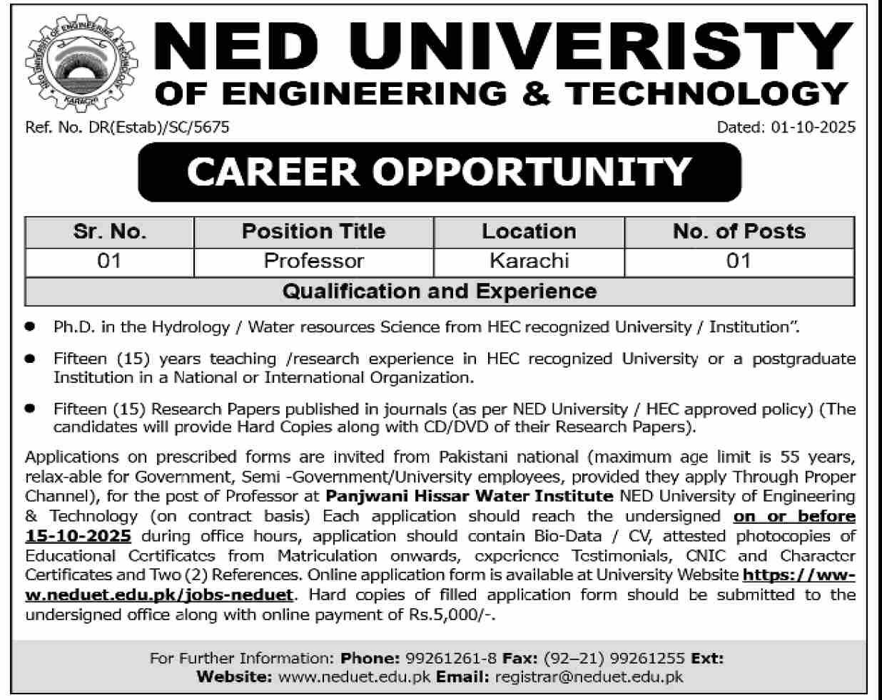 Ned University of Engineering & Technology Jobs